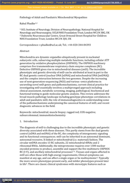 Pathology of Adult and Paediatric Mitochondrial Myopathies Rahul