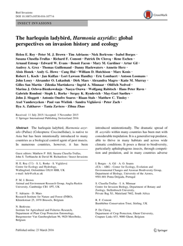 The Harlequin Ladybird, Harmonia Axyridis: Global Perspectives on Invasion History and Ecology