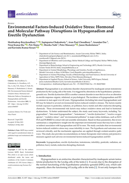 Environmental Factors-Induced Oxidative Stress: Hormonal and Molecular Pathway Disruptions in Hypogonadism and Erectile Dysfunction