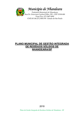 Plano Municipal De Gestão Integrada De Resíduos Sólidos De Nhandeara/Sp