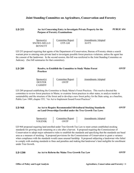 A Summary of Legislation for the Joint Standing