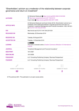 Shareholders' Activism As a Moderator of the Relationship Between