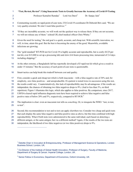 Using Inaccurate Tests to Greatly Increase the Accuracy of Covid-19 Testing