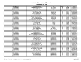 CVS National Vaccine Network Pharmacies Current As of July 2018 Contact Pharmacy Directly to Determine Vaccine Availability Page