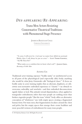 Trans Men Actors Resisting Cisnormative Theatrical Traditions with Phenomenal Stage Presence