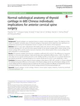 Normal Radiological Anatomy of Thyroid Cartilage in 600 Chinese