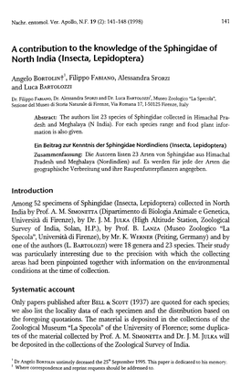 A Contribution to the Knowledge of the Sphingidae of North India (Insecta, Lepidoptera)