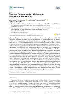 Rice As a Determinant of Vietnamese Economic Sustainability