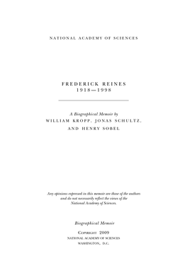 Frederick Reines 1 9 1 8 — 1 9 9 8
