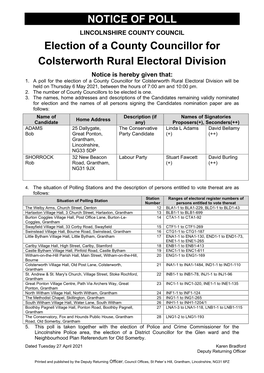 Notice of Poll Colsterworth Rural 2021