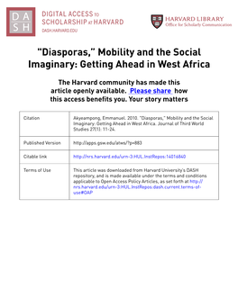 Diasporas,” Mobility and the Social Imaginary: Getting Ahead in West Africa