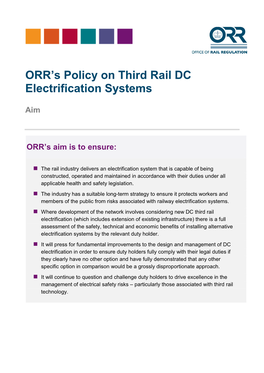 ORR's Policy on Third Rail DC Electrification Systems