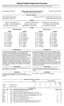 National Football League Game Summary NFL Copyright © 2003 by the National Football League