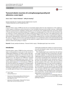 Transoral Robotic Resection of a Retropharyngeal Parathyroid Adenoma: a Case Report