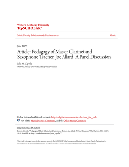 Article: Pedagogy of Master Clarinet and Saxophone Teacher, Joe Allard: a Panel Discussion John M