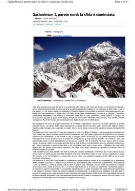 Gasherbrum I, Parete Nord: La Sfida È Cominciata | Inalto.Org Page 1 of 4