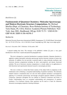 Fundamentals of Quantum Chemistry: Molecular Spectroscopy and Modern Electronic Structure Computations