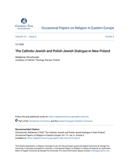 The Catholic-Jewish and Polish-Jewish Dialogue in New Poland