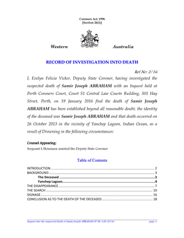 Record of Investigation Into Death