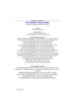 PLANNING MALAYSIA Journal of the Malaysian Institute of Planners