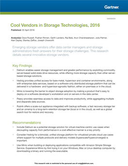 Cool Vendors in Storage Technologies, 2016 Published: 22 April 2016