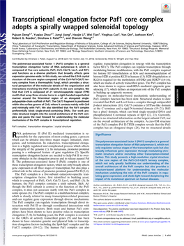 Transcriptional Elongation Factor Paf1 Core Complex Adopts a Spirally Wrapped Solenoidal Topology