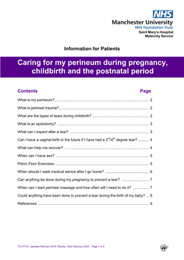 Caring for My Perineum During Pregnancy, Childbirth and the Postnatal Period