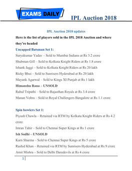 IPL Auction 2018