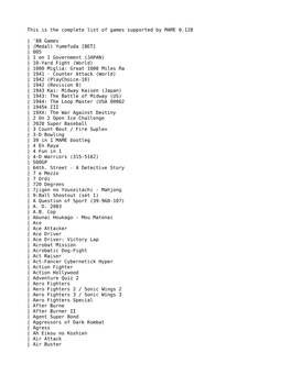 This Is the Complete List of Games Supported by MAME 0.128 | '88 Games | (Medal) Yumefuda [BET] | 005 | 1 on 1 Government (J