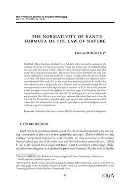 The Normativity of Kant's Formula of the Law of Nature