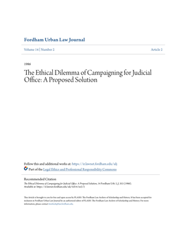 The Ethical Dilemma of Campaigning for Judicial Office: a Proposed Solution, 14 Fordham Urb