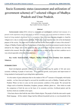 Of 7 Selected Villages of Madhya Pradesh and Uttar Pradesh