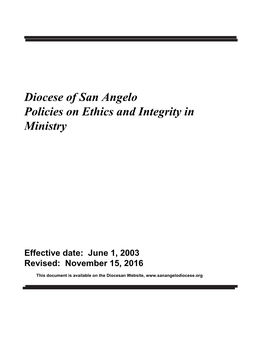 Diocese of San Angelo Policies on Ethics and Integrity in Ministry