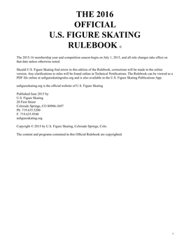 The 2016 Official U.S. Figure Skating Rulebook ©