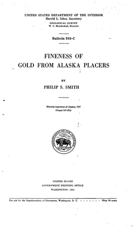 Fineness of Gold from Alaska Placers