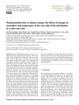 Waning Habitats Due to Climate Change: the Effects of Changes in Streamﬂow and Temperature at the Rear Edge of the Distribution of a Cold-Water ﬁsh