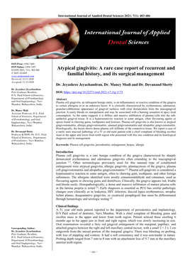 Atypical Gingivitis: a Rare Case Report of Recurrent and Familial History, And