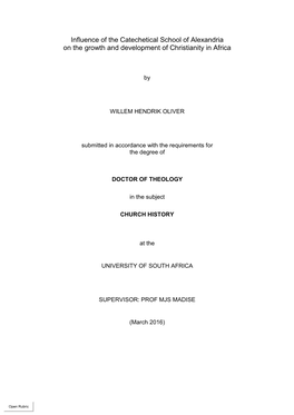 Influence of the Catechetical School of Alexandria on the Growth and Development of Christianity in Africa