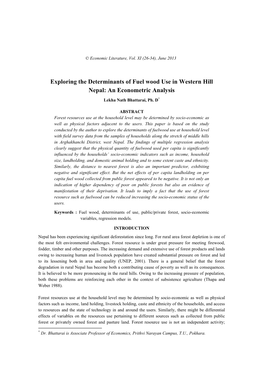 Exploring the Determinants of Fuel Wood Use in Western Hill Nepal: an Econometric Analysis