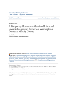 A Temporary Hometown: Gendered Labor and Social Citizenship in Bremerton, Washington, a Domestic Military Colony Anna K