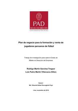 Plan De Negocio Para La Formación Y Venta De Jugadores Peruanos De Fútbol