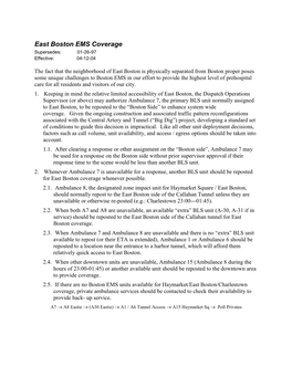 East Boston EMS Coverage Supersedes: 01-26-97 Effective: 04-12-04