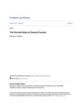 The Discrete Roles of General Counsel