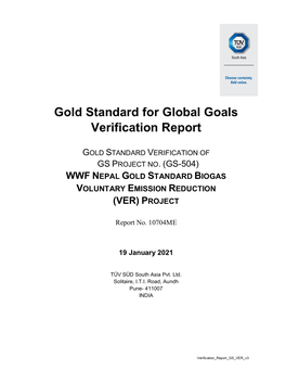 Gold Standard for Global Goals Verification Report