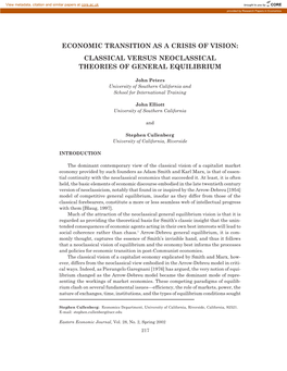 Economic Transition As a Crisis of Vision: Classical Versus Neoclassical Theories of General Equilibrium