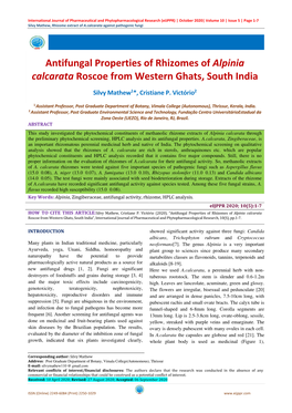 Antifungal Properties of Rhizomes of Alpinia Calcarata Roscoe from Western Ghats, South India