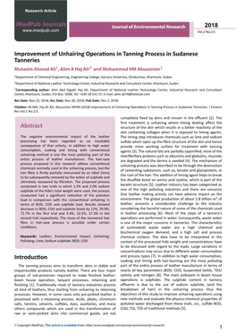 Improvement of Unhairing Operations in Tanning Process in Sudanese Tanneries Mutasim Ahmed Ali1, Alim a Haj Ali2* and Mohammed HM Abuuznien1