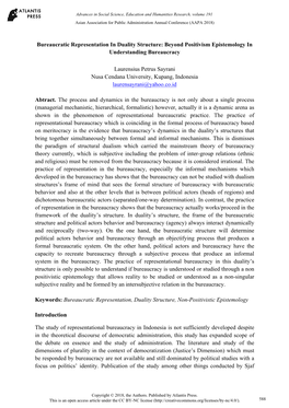 Bureaucratic Representation in Duality Structure: Beyond Positivism Epistemology in Understanding Bureaucracy