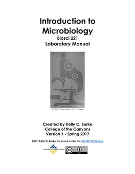 Introduction to Microbiology Biosci 221 Laboratory Manual