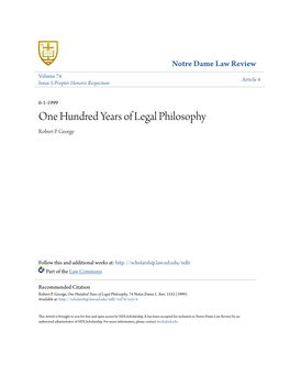 One Hundred Years of Legal Philosophy Robert P